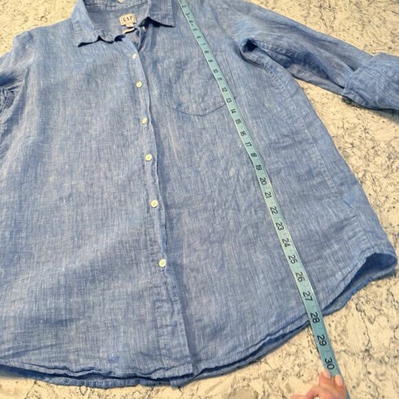 Gap Boyfriend Oversized 100% Linen Blouse Top Women’s Small Blue - Picture 11 of 15
